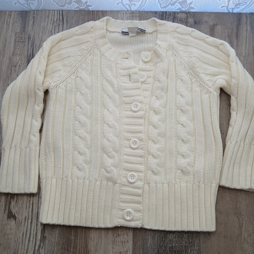 Vintage Cable Knit Button 3/4 Sleeve Cardigan Cream Ivory Nine & Co Size Large